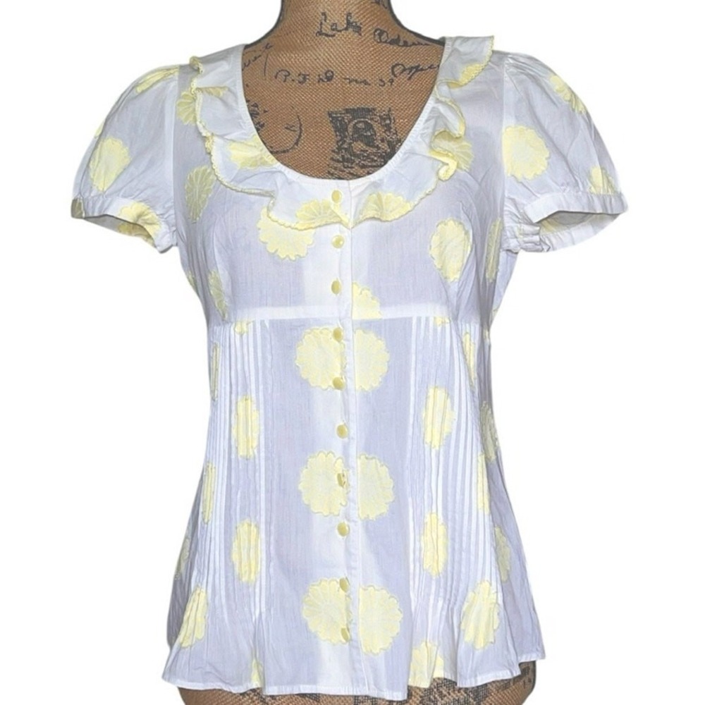 Anthropologie Odille Womens Pintucked Blouse Size 8 Floral Milkmaid Cottagecore